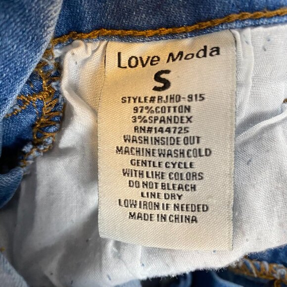 Love Moda Women's Overalls Small Bib Skinny Distressed Casual Y25 Blue Denim - Picture 7 of 11